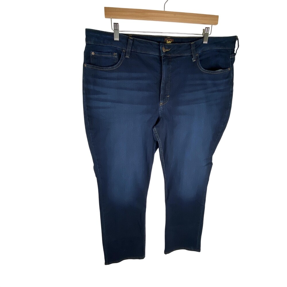 Lee Jeans Womens 22 Plus Blue Straight Denim High Rise Stretch 42x30 Dark Wash